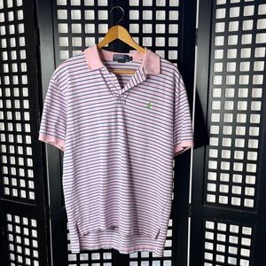 💗 Polo Ralph Lauren Pink Navy Striped Polo Shirt Mens Large Golf Stretch 💗